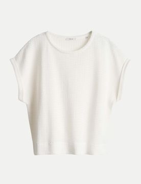 Jerseyshirt Sishell in Wabenstrickmuster Weiß 36
