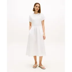Vestido midi con cuerpo de algodón y falda de popelin
