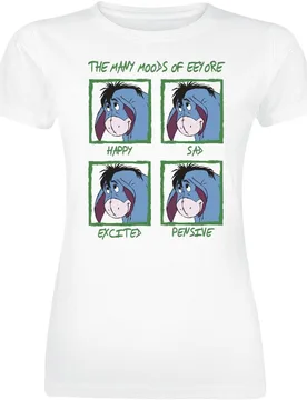 Disney T-Shirt - The Many Moods Of Eeyore - S bis XXL - für Damen - Größe L - weiß - Lizenzierter Fanartikel - Frauen - female - Winnie the Pooh - FashionsVida