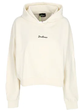Felpa Leggera Cappuccio Corta Donna W Logo Crop Hoodie Milk/st. Black - DISCLAIMER - FashionsVida