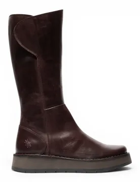 Womens Wine Leather High Pull On Long Boots - Rhea042 - Size Eu 39 - FLY London - FashionsVida