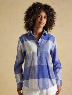 Pure Cotton Checked Collared Popover Shirt Blue Mix female - Joules - FashionsVida