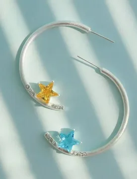 New Fashion Sweet Design Cute Asymmetric Colorful Star C-Shaped Hoop Earrings for Women Daily Jewelry Geometric Accessories - Aliexpress - FashionsVida
