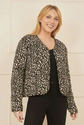 Brown Leopard Print Boxy Jacket - Black - Size: 8