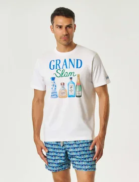 T-shirt bianca mezza manica con maxi stampa Grand Slam frontale - MC2 SAINT BARTH - FashionsVida