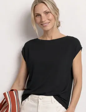 Dropped Shoulder Shirt mit Raffung female Schwarz