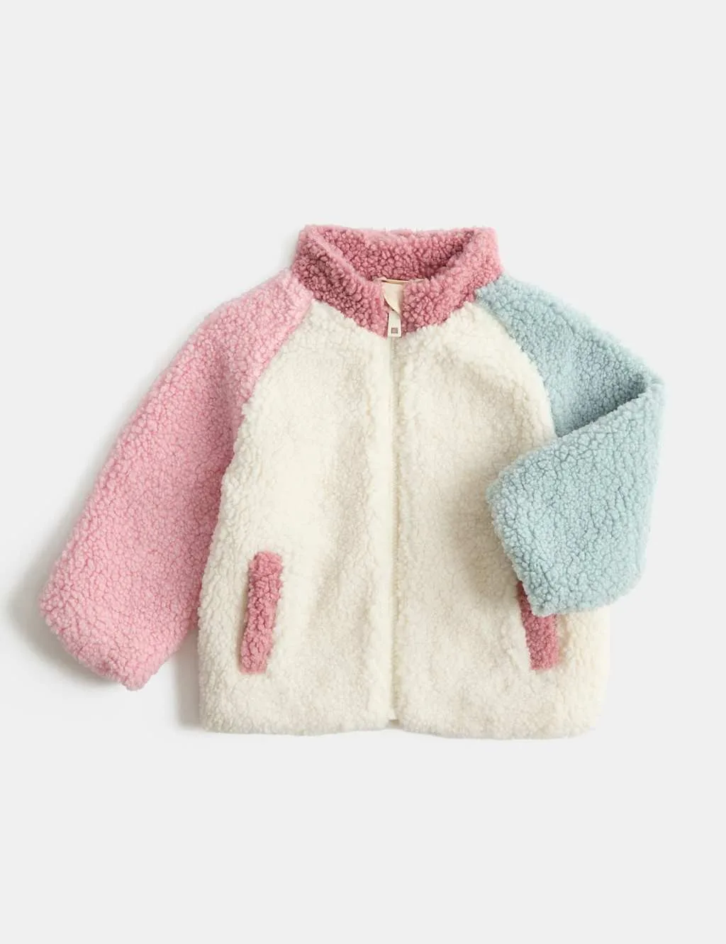 Borg Colour Block Jacket (0-5 Yrs) Cream Mix Female - M&S - FashionsVida
