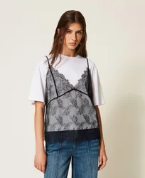 T-shirt ras-du-cou et top en dentelle