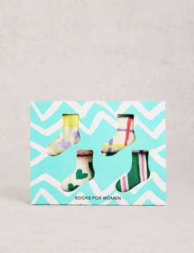 Pack Cotton Rich Patterned Ankle High Socks Green Mix female - White stuff - FashionsVida