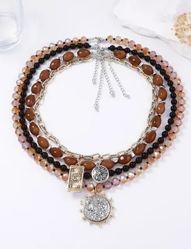 Vintage Geometric Pendant Necklaces Multi Layer Beaded Choker Boho Crystal Chain Luxury Casual Holiday Party Accessories Gift - Aliexpress - FashionsVida