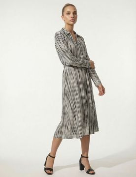 Abito camicia midi in viscosa a righe - multicolor