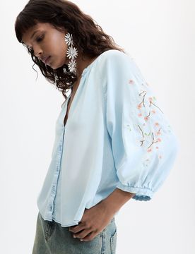 Blouse à manches longues, , Lyocell, Bleu, XS