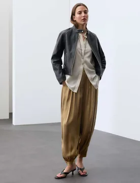 Cupro Rich Pleated Cuffed Balloon Ankle Grazer Trousers Moss female - Autograph - FashionsVida