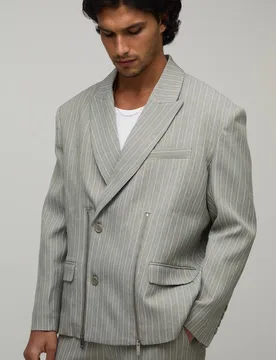 Herren Übergroße Zweireihige Sakko-Jacke Mit Reißverschluss Vorne Taupe Größe 42 - boohooMAN - FashionsVida