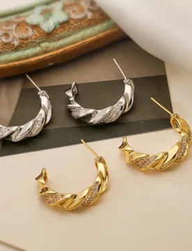 New Niche High-End Personality Fashion Light Luxury Copper Gold-Plated Zircon C-Shaped Earrings for Women - Aliexpress - FashionsVida