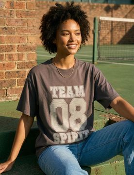 T-shirt in cotone con scritta - grigio medio