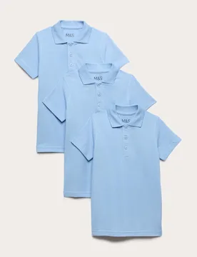Pack Unisex Stain Resist Slim Fit School Polo Shirts (2-18 Yrs) Blue male - M&S - FashionsVida