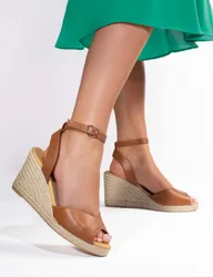 Leather Wedge Espadrilles Tan female
