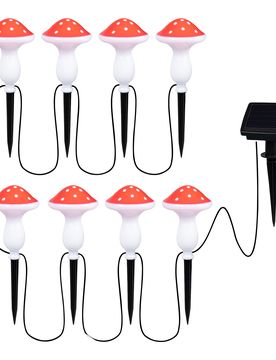 Solar-LED-Stecker „Fliegenpilz“, 8 Stück rot weiss