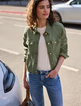 Street One Jeansjacke mit Knöpfen im Cropped Fit female Grün