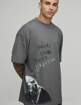 Herren Übergroßes Travis Scott Lizenz-Bedrucktes Oberteil Charcoal Größe XS - boohooMAN - FashionsVida