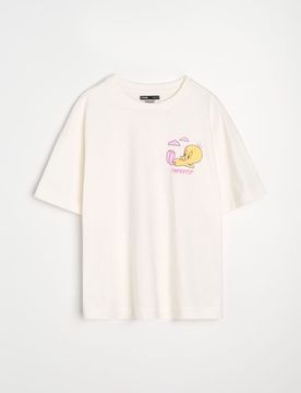 T-shirt in cotone con stampa sul retro Tweety - panna