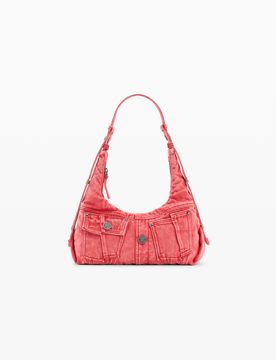 Bolso hombro denim mediano, Mujer, Algodon, Rojo, U