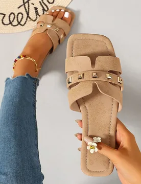 Sandalias tipo slide casuales de moda para mujer, primavera/verano, cómodas, de tacón plano, zapatos de playa, esencial para vacaciones - Shein - FashionsVida