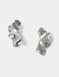 Textured Oversized Flower Earrings Silver female