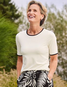 Viskose-Shirt Kontrastpaspel - ecru - female - Size: 50