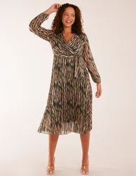 Wrap Over Metallic Vertical Print Dress - S / Teal - female