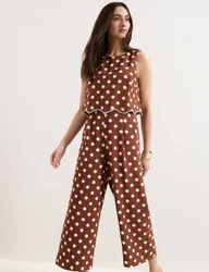 Polka Dot Cropped Jumpsuit Brown Mix female