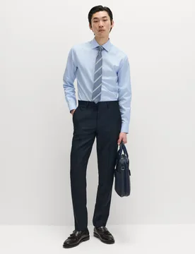 Slim Fit Luxury Pure Cotton Textured Shirt Blue male - M&S SARTORIAL - FashionsVida