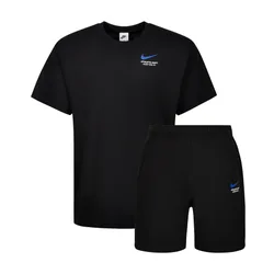 Mens Athletic T-Shirt And Shorts Set Black Cotton - Size Medium