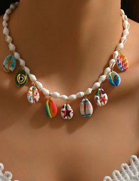 Pieza Collar de joyería bohemia de verano elegante y de moda para mujer, collar de cuentas de plástico ABS, estrella de mar dorada, pez pequeño, ca