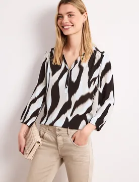 Shirt mit Split Neck und Strukturmix female Braun - Street One - FashionsVida