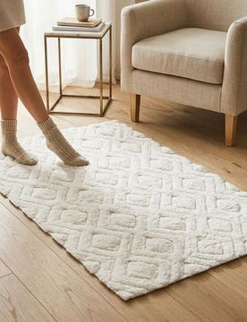 Tappeto tufted in cotone con motivo geometrico - panna