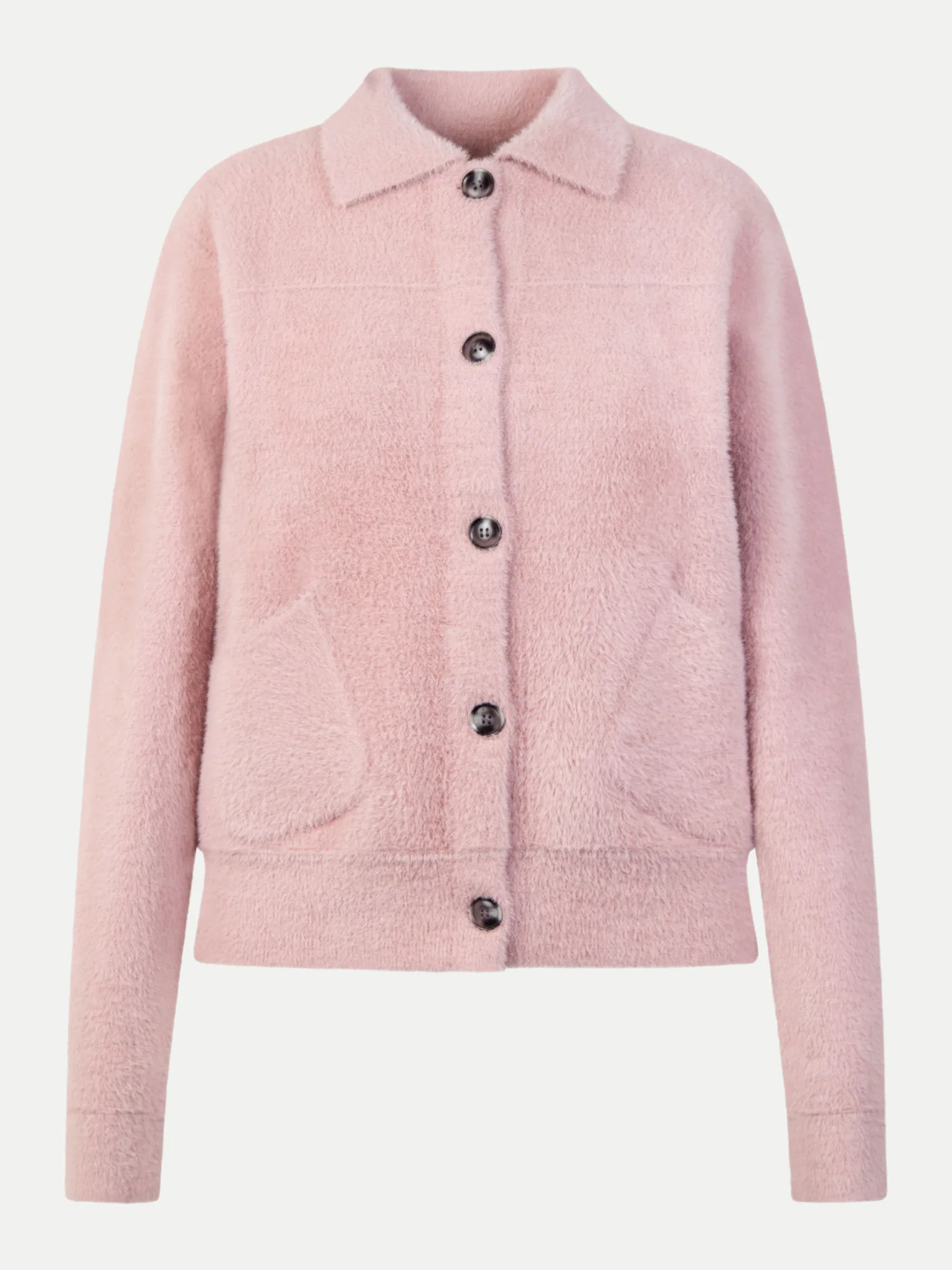 Flauschige Strickjacke im Hemden-Style Rosa 42 - White Label - FashionsVida