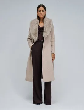 Abrigo de mujer de paño grace largo con pelo - Salsa Jeans - FashionsVida