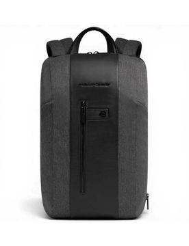 Zaino Brief 2 Uomo Grigio e Nero Sottile in Tessuto e Pelle con Porta PC 15.6'' e iPad