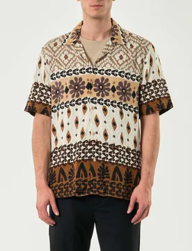 Camicia mezza manica in fantasia etnica panna beige e marrone - Paul Baker - FashionsVida