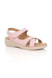 Low Wedge Heel Strappy Comfort Touch Close Sandals - Pale Pink - Size: 7