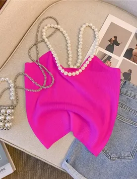 White pearl halter top with suspender vest for women, exuding a sense of luxury. 2024 summer new slim fit sexy knitted top - Aliexpress - FashionsVida