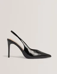 Faux Leather Patent Stiletto Heel Slingbacks Black female