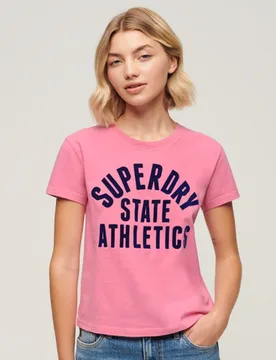 Superdry Damen Tailliertes, Beflocktes Varsity T-shirt Pink - Größe: 38 - 44.99 - FashionsVida