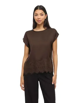 Blouse à Manches Courtes Ellette Full Satin Lace Top Coffee Bean 36