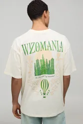 Herren Tall Oversized Wicked License Bedrucktes T-Shirt Ecru Größe Large