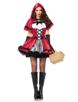 Dunkles Rotkäppchen Damenkostüm Märchen rot-weiss-schwarz - LEG-AVENUE - FashionsVida