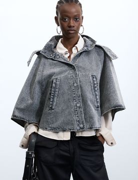 Poncho en denim 100 % coton, , Coton, Noir, U