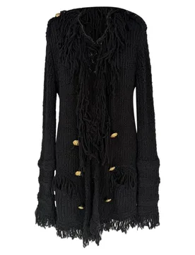 Preloved Fringed Cardigan Sweater in Black Cotton - Black - Size: 38 - Balmain - FashionsVida